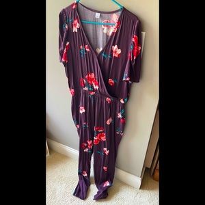 Floral Plum Colored Lightweight Jumpsuit